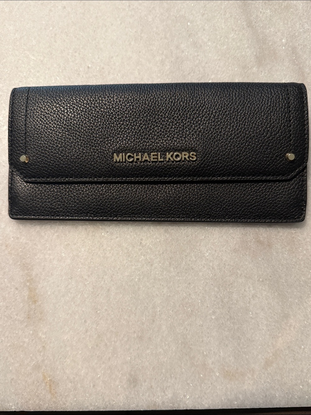 Michael Michael Kors Black Pebbled Leather Hayes Flat Wallet New
